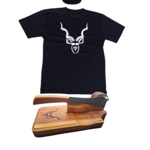 Father’s Day – Male Birthday – Kiaat Biltong Cutter, Kudu T-Shirt Cap Gift Set