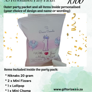 PERSONALISED PARTY PACK – A5 – Outer party packet and all items inside personalised (your choice of design and wording)