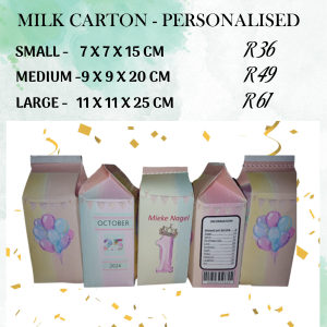 MILK CARTON – PERSONALISED – PARTY PACKAGING