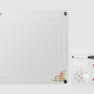 Large Acrylic (Perspex) Reusable Monthly Magnetic Fridge Calendar/Planner (Dry Erase) with Acrylic Numbered Blocks for Dates