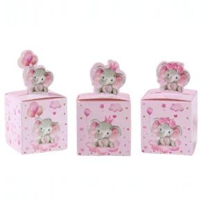 Whimsical Elephant Party Favor Boxes – Pastel Blue or Pink | Baby Shower, Gender Reveal, Birthday Candy Gift Boxes – 10 x 5.3 cm
