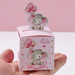 Whimsical Elephant Party Favor Boxes – Pastel Blue or Pink | Baby Shower, Gender Reveal, Birthday Candy Gift Boxes – 10 x 5.3 cm