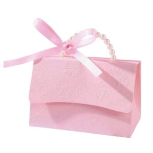 Luxury Light Pink Party Favour Box with Pearl Handle, Floral Design & Satin Bow – 13cm x 8.5cm Gift Box for Weddings, Baby Showers & Events
